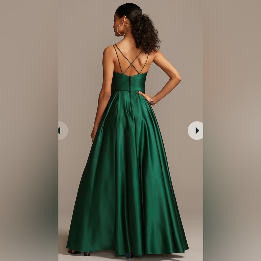Blondie Nites Satin Dress 3 Floral Pockets Double Strap Gown Green Davids Bridal - Picture 15 of 16